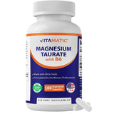 Frasco frontal de Vitamatic Taurato de Magnesio con vitamina B6, 180 cápsulas vegetarianas