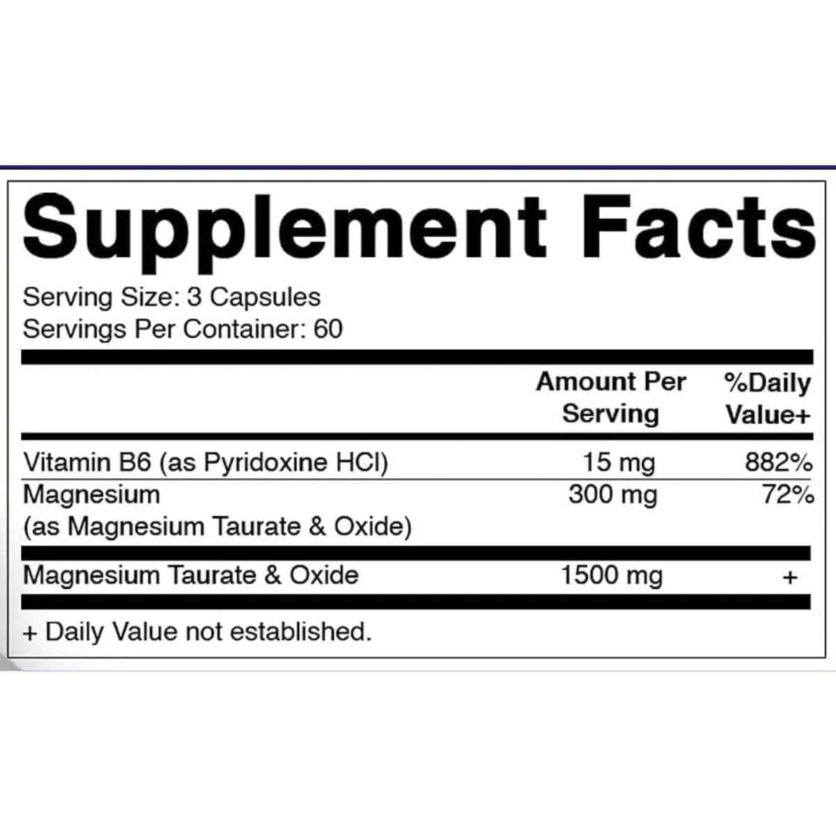 Información del suplemento Vitamatic Taurato de Magnesio con vitamina B6, 180 cápsulas