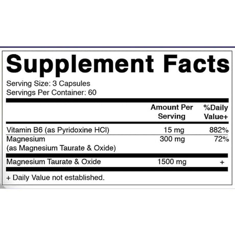Información del suplemento Vitamatic Taurato de Magnesio con vitamina B6, 180 cápsulas