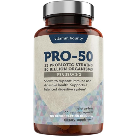 Frasco de suplemento Vitamin Bounty Pro-50 60 cápsulas vegetales