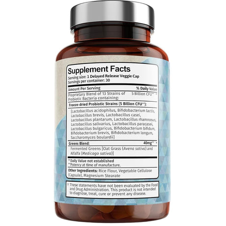 Tabla nutricional del suplemento Vitamin Bounty Probióticos 13 Cepas 30 cápsulas vegetales