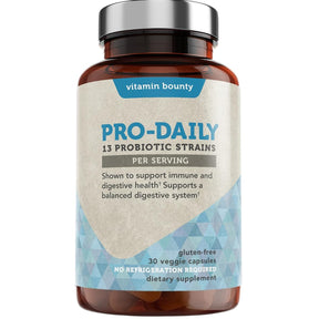 Frasco de suplemento Vitamin Bounty Probióticos 13 Cepas 30 cápsulas vegetales