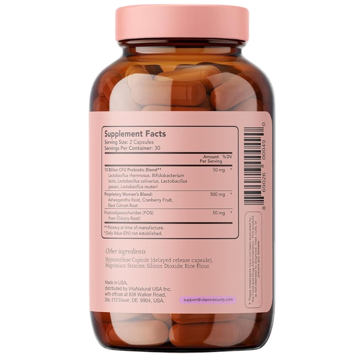 Tabla nutricional del suplemento Vitamin Bounty Probióticos para Mujeres 10 Billones CFU 60 cápsulas