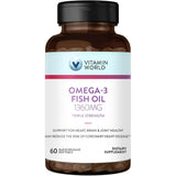 Frasco de suplemento Vitamin World Aceite de Pescado Omega-3 1360 mg 60 cápsulas blandas