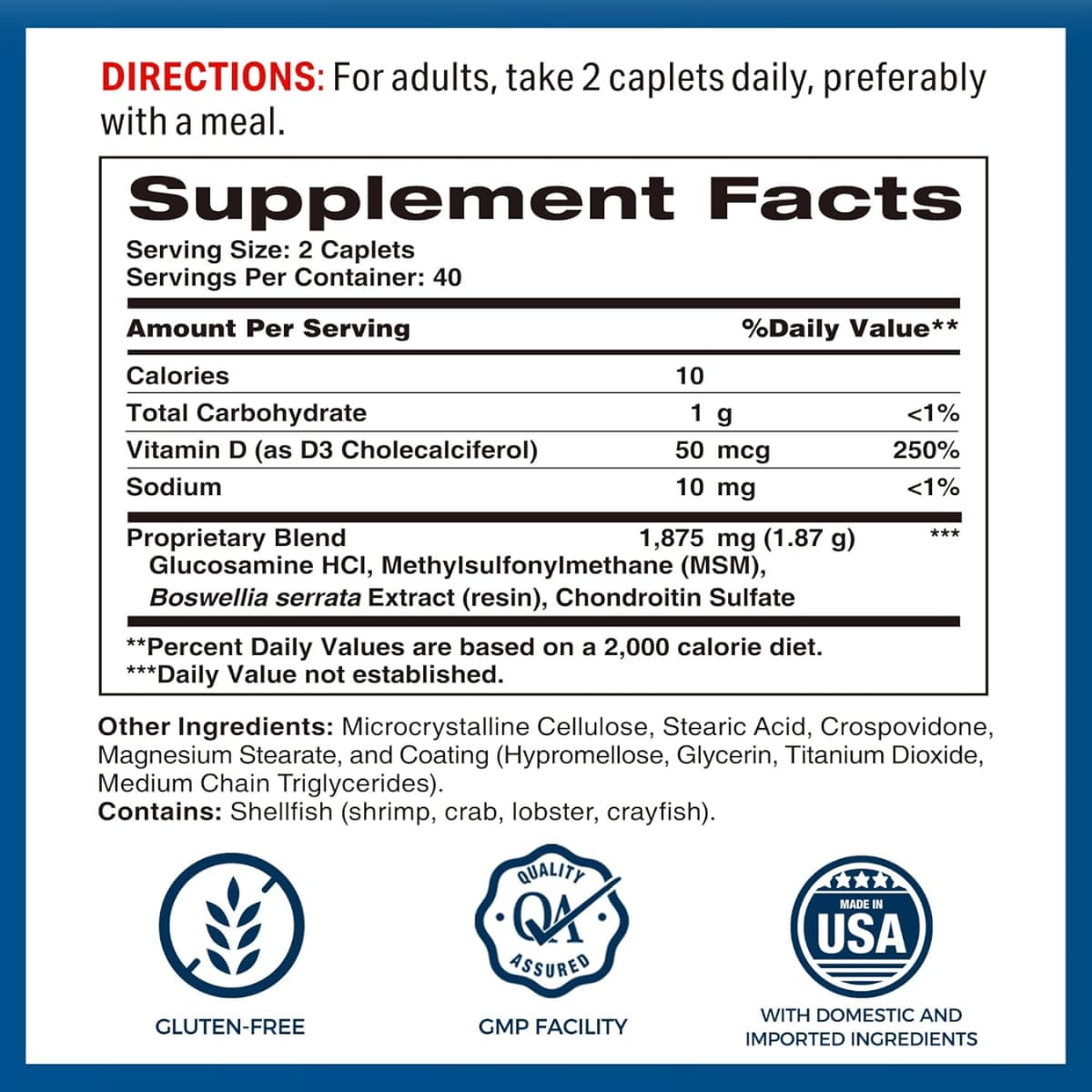 Tabla nutricional del suplemento Vitamin World Joint Mover Triple Strength 80 tabletas recubiertas