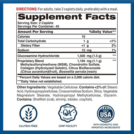 Tabla nutricional del suplemento Vitamin World Joint Mover Triple Strength con Boswellia 90 comprimidos recubiertos