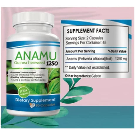 Tabla nutricional del suplemento Vitamisan Anamu 1250 mg 90 cápsulas