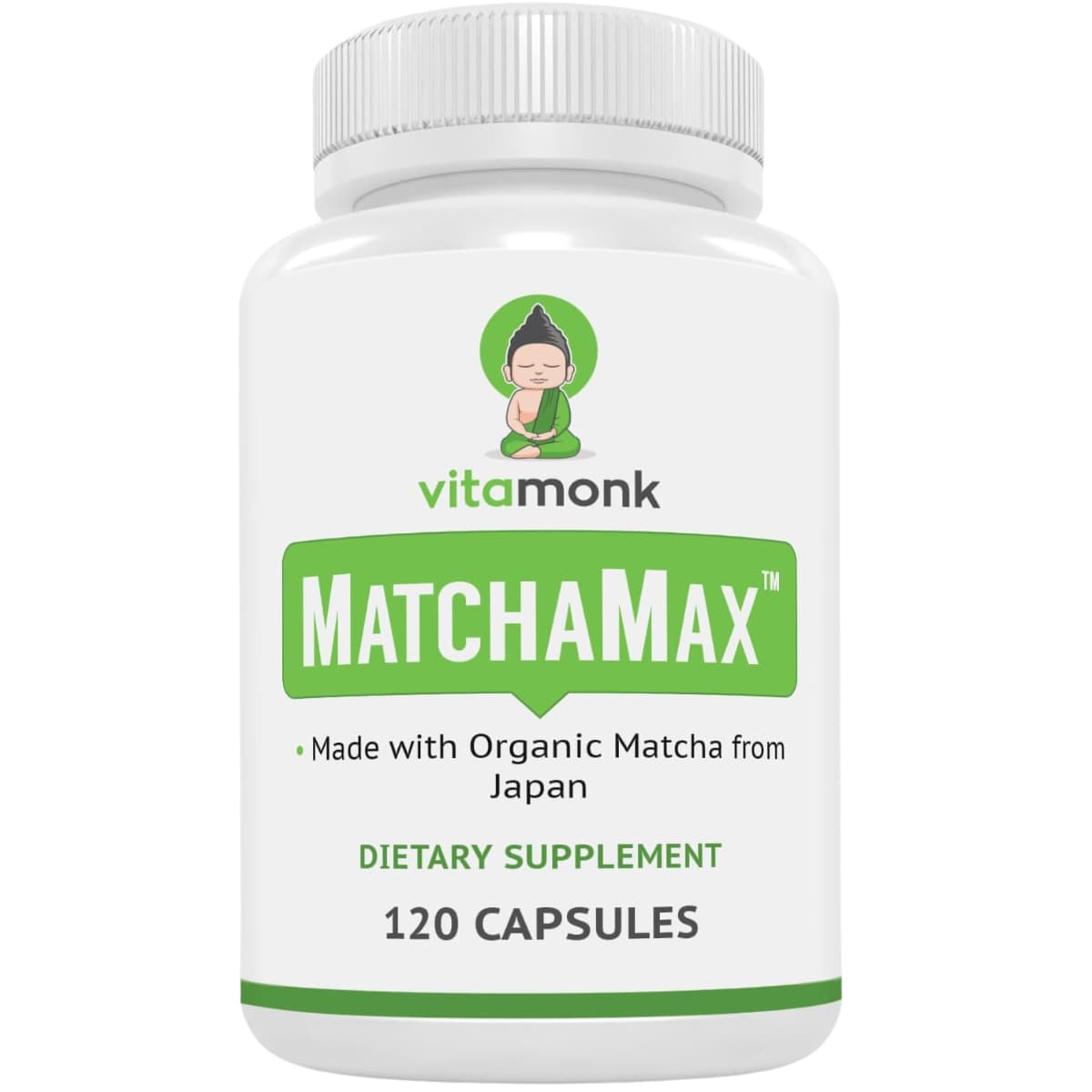 Frasco de suplemento VitaMonk Té Matcha Orgánico 120 cápsulas