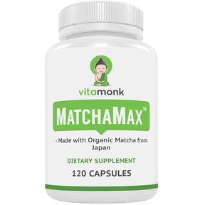 Frasco de suplemento VitaMonk Té Matcha Orgánico 120 cápsulas