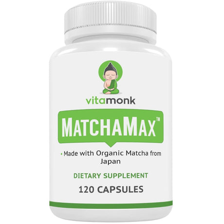 Frasco de suplemento VitaMonk Té Matcha Orgánico 120 cápsulas
