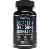 Frasco de suplemento VitaRaw Quercetina con Zinc y Bromelina 120 cápsulas vegetarianas