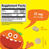 Tabla nutricional del suplemento VitaWorks Citrato de Zinc Cereza 15 mg 120 tabletas masticables