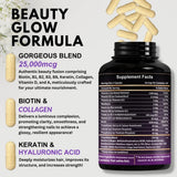 Tabla nutricional del suplemento Vitboost Biotina con Colágeno y Queratina 60 cápsulas
