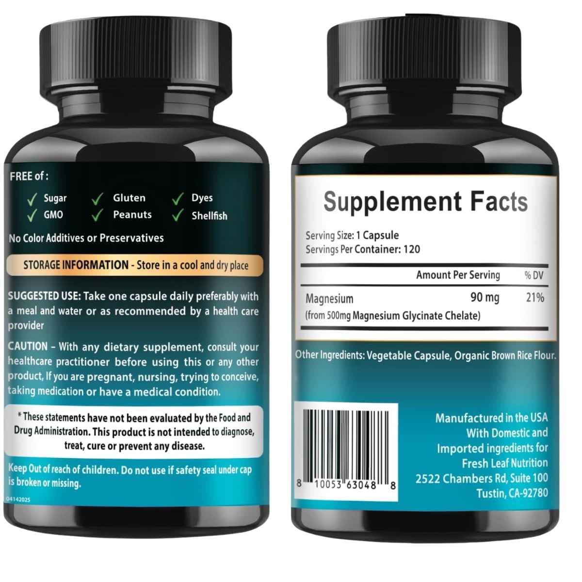 Etiqueta posterior de VITBOOST glicinato de magnesio con información del suplemento, modo de uso y advertencias