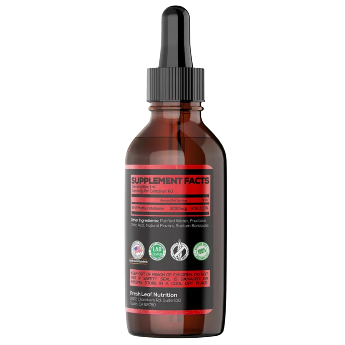 Tabla nutricional del suplemento VitBoost Vitamina B12 Metilcobalamina Frambuesa 60 ml