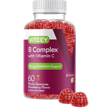 Frasco de suplemento Viteey Complejo B con Vitamina C Fresa 60 gomitas
