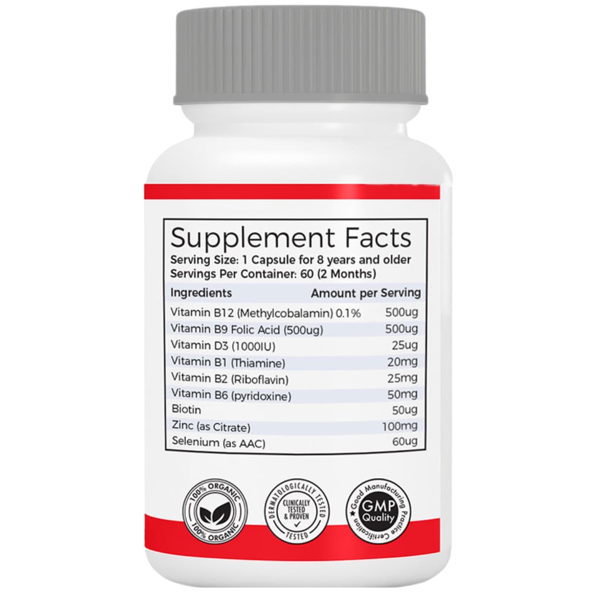 Tabla nutricional del suplemento Vitilox T-Cell-V Citrato de Zinc 60 cápsulas veganas