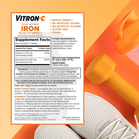 Tabla nutricional del suplemento Vitron-C Hierro Carbonilo 60 tabletas