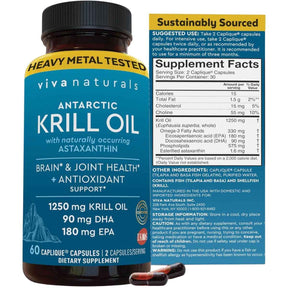Frasco de suplemento Viva Naturals Aceite de Kril 60 cápsulas