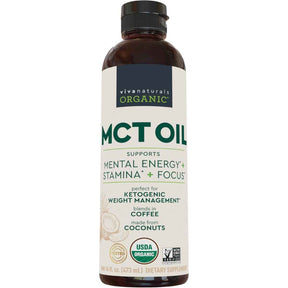 Frasco de suplemento Viva Naturals Aceite MCT Orgánico 473 ml