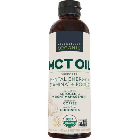 Frasco de suplemento Viva Naturals Aceite MCT Orgánico 473 ml