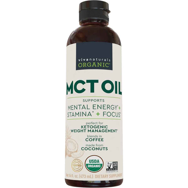 Frasco de suplemento Viva Naturals Aceite MCT Orgánico 473 ml