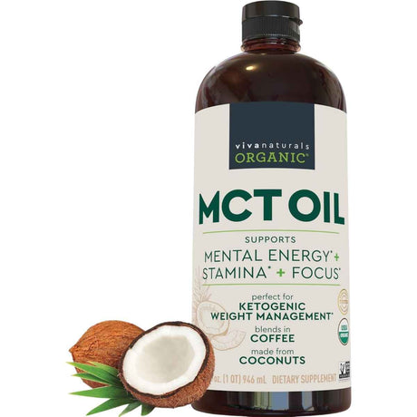 Frasco de suplemento Viva Naturals Aceite MCT Orgánico 946 ml