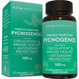 Frasco de suplemento Viva Naturals Pycnogenol 100 mg 60 cápsulas vegetales