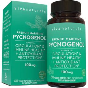 Frasco de suplemento Viva Naturals Pycnogenol 100 mg 60 cápsulas vegetales