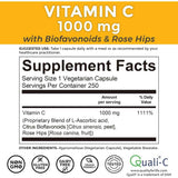 Tabla nutricional del suplemento Viva Naturals Vitamina C 1000 mg 250 cápsulas