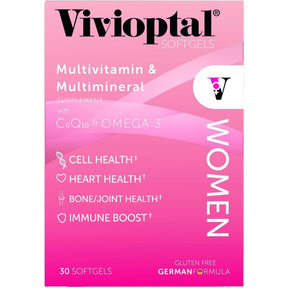 Frasco de suplemento Vivioptal Multivitamínico Mujeres 30 cápsulas blandas