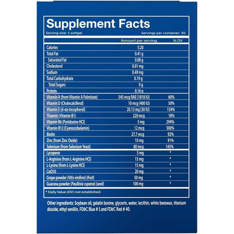 Tabla nutricional del suplemento Vivioptal Protect para Hombres 30 cápsulas blandas