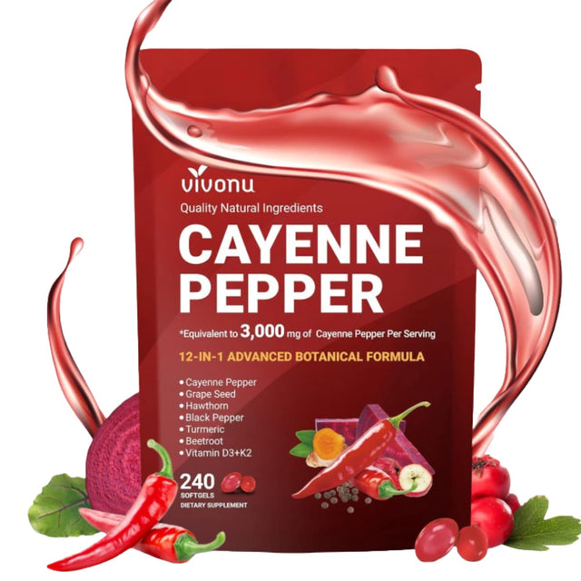 Bolsa de suplemento Vivonu Pimienta de Cayena 3000 mg 240 Cápsulas Blandas