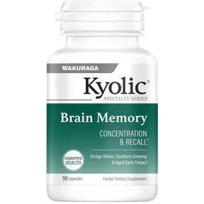 Frasco de suplemento Wakunaga Kyolic Memoria Cerebral 90 cápsulas