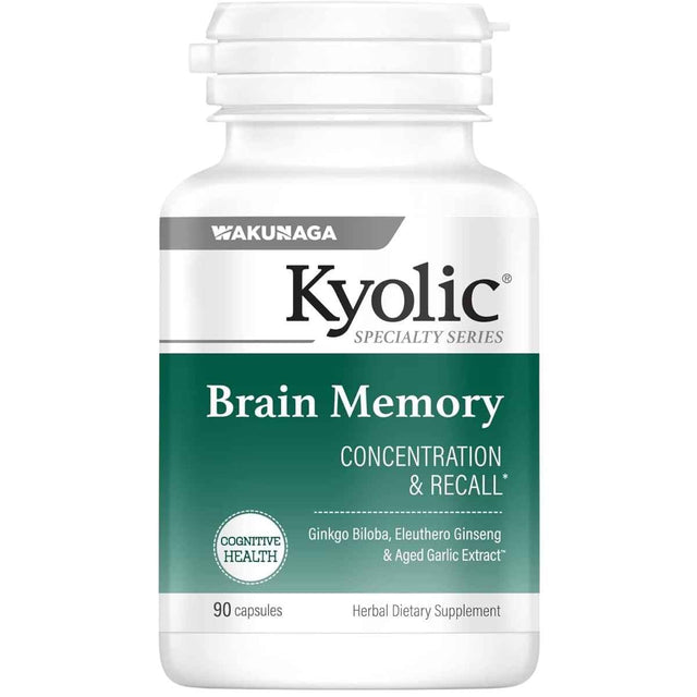 Frasco de suplemento Wakunaga Kyolic Memoria Cerebral 90 cápsulas