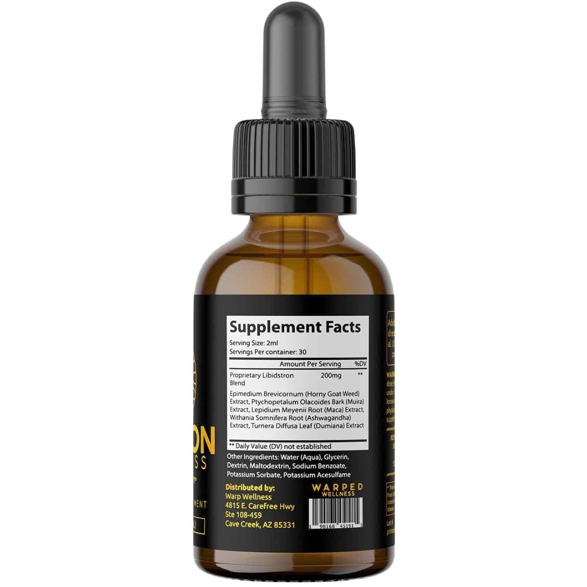 Tabla nutricional del suplemento Warped Wellness Mezcla Herbal Femenina 200 mg - 60 ml