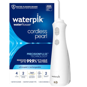 Caja de irrigador bucal Waterpik Irrigador Bucal Inalámbrico Pearl WF-13 Portátil 4 Puntas