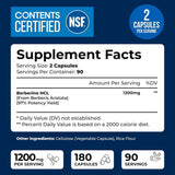 Tabla nutricional del suplemento We Like Vitamins Berberina HCL 1200 mg 180 cápsulas