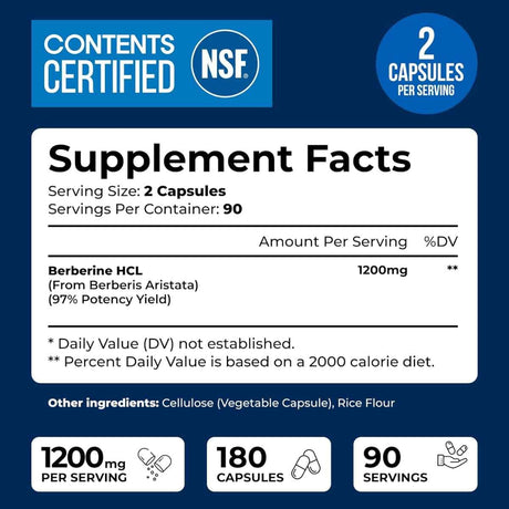 Tabla nutricional del suplemento We Like Vitamins Berberina HCL 1200 mg 180 cápsulas