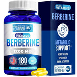Frasco de suplemento We Like Vitamins Berberina HCL 1200 mg 180 cápsulas