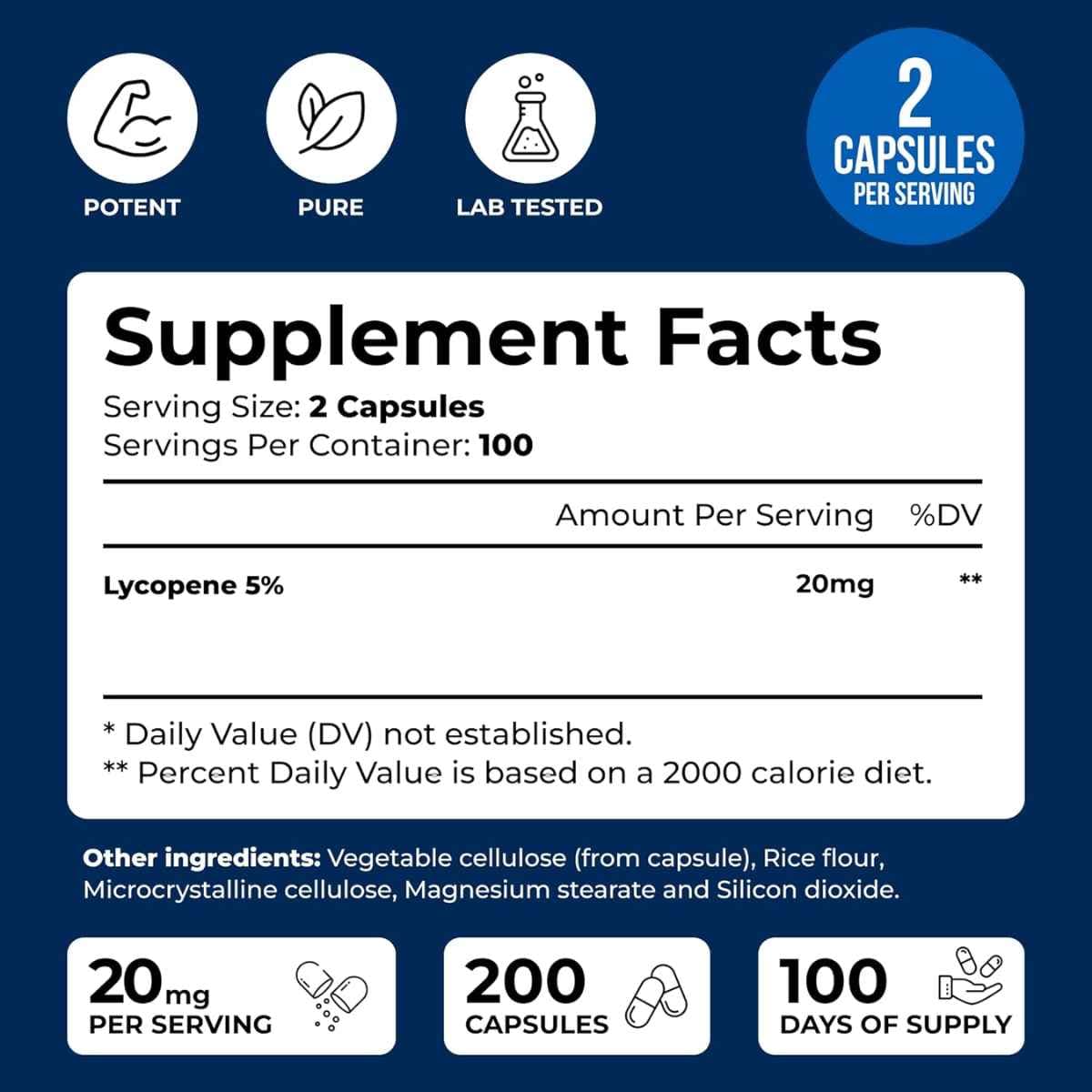 Tabla nutricional del suplemento We Like Vitamins Licopeno 20 mg 200 cápsulas
