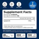 Tabla nutricional del suplemento We Like Vitamins Licopeno 20 mg 200 cápsulas