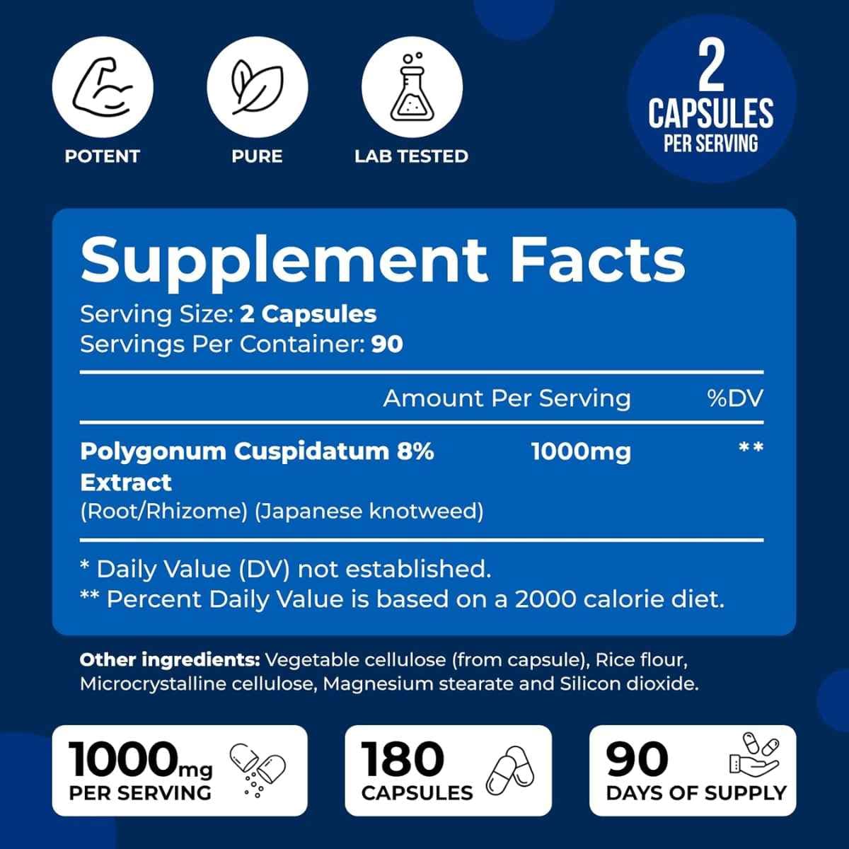 Tabla nutricional del suplemento We Like Vitamins Resveratrol 180 cápsulas