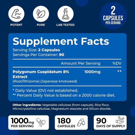 Tabla nutricional del suplemento We Like Vitamins Resveratrol 180 cápsulas