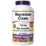 Frontal de Webber Naturals citrato de magnesio 150 mg 250 cápsulas