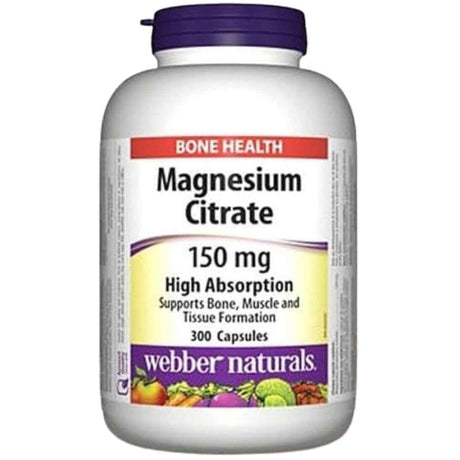 Frontal de Webber Naturals citrato de magnesio 150 mg 300 cápsulas