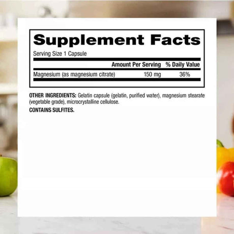 Información del suplemento de Webber Naturals citrato de magnesio 150 mg 300 cápsulas