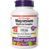 Frasco de suplemento Webber Naturals Glicinato de Magnesio 120 cápsulas