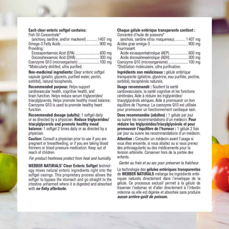 Tabla nutricional del suplemento Webber Naturals Omega-3 con CoQ10 80 cápsulas blandas