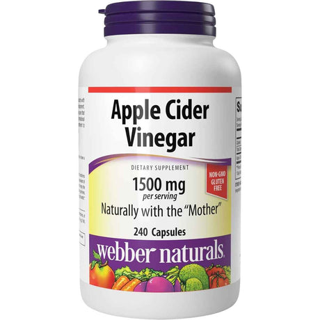 Frasco de suplemento Webber Naturals Vinagre de Sidra de Manzana 1500 mg 240 cápsulas